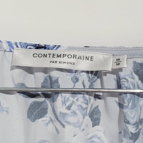 Contemporaine Par Simons- Button Down Boho Chic Loose Floral Poer Sleeved Blouse - Picture 12 of 13